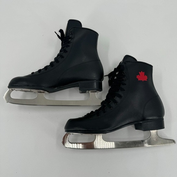 SLM Canadian Flyer MENS Black Lace Up Single Blade Ice Skates SIZE 9 - Vintage - Picture 2 of 16